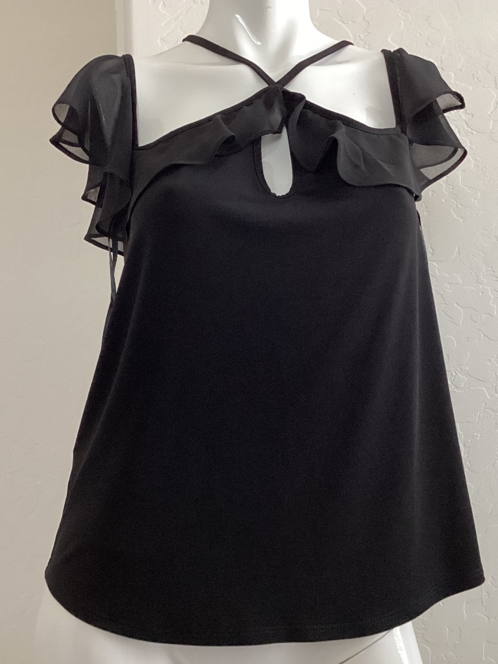 BCBGeneration, size M, black, ruffle at neckline, excellent condition